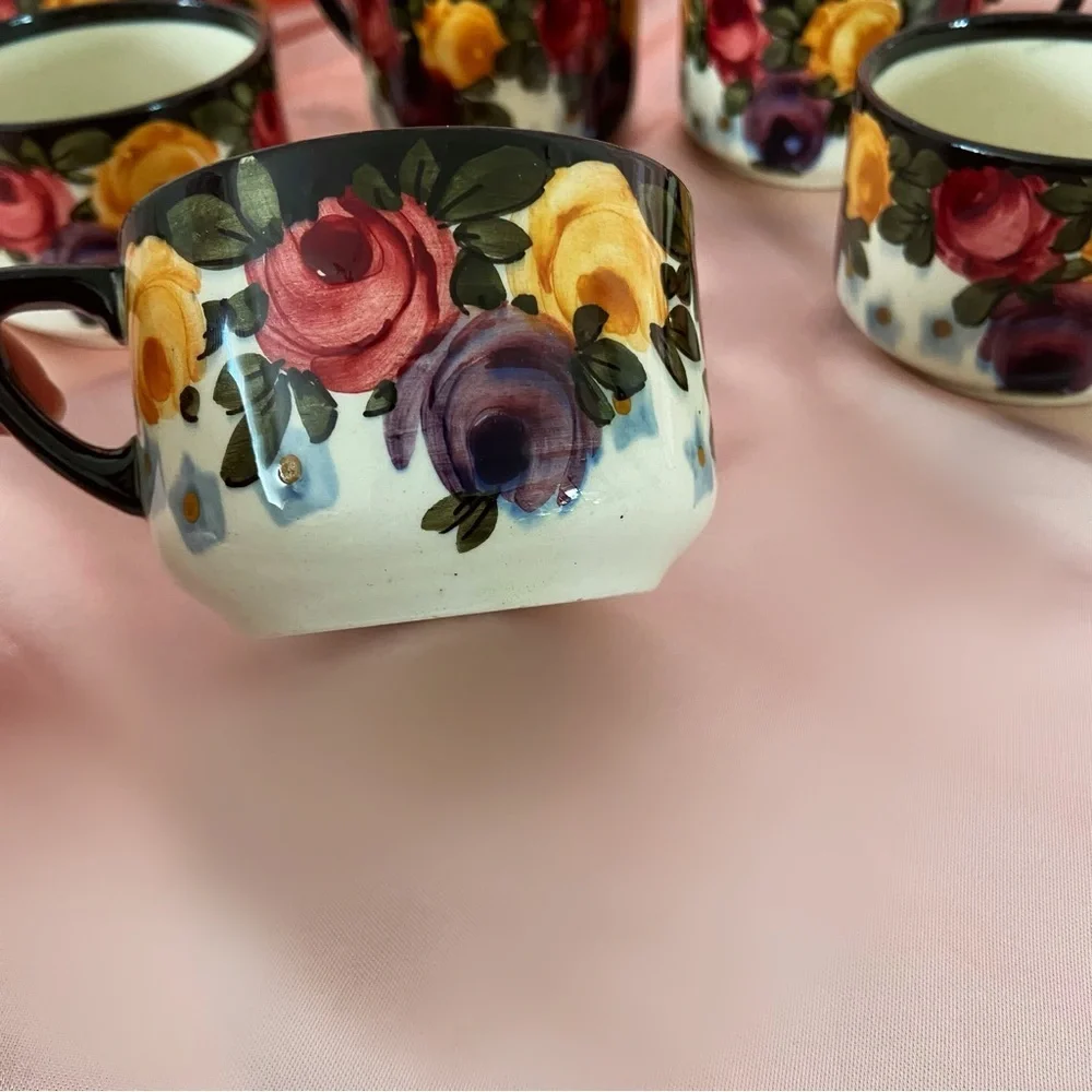Antique hand painted ceramic mug set made in Germany set of 6 home decor cup
